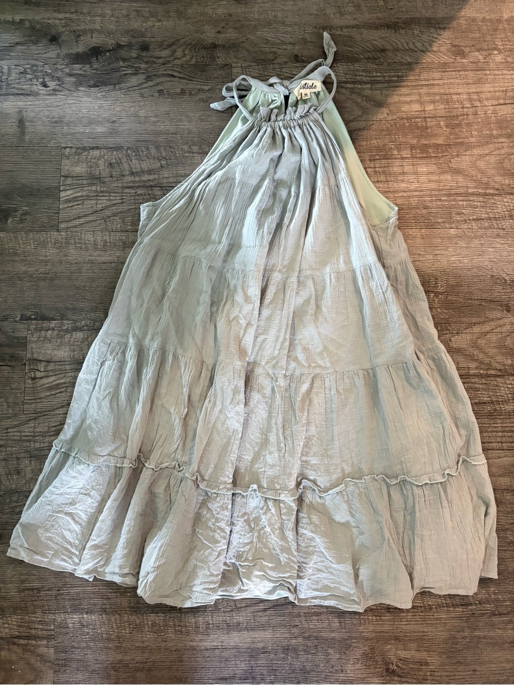 Listicle Light Sage Green Tiered Halter Mini Dress